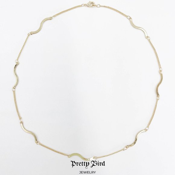 Pretty Bird Jewelry Jewelry - 18K Yellow Gold Plated Wave Link Necklace - 18"
